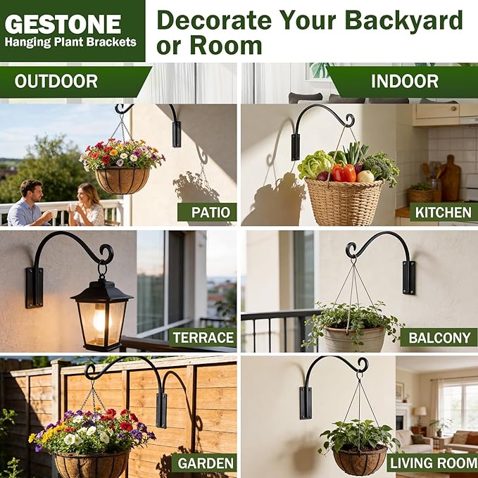16 Inch Plant Hangers Outdoor 2 Pack,Plant Hanging Hook Bracket for Bird Feeder Hanger,Hanging Plant Hooks for Outside Baskets Lanterns Wind Chimes Outdoor Indoor