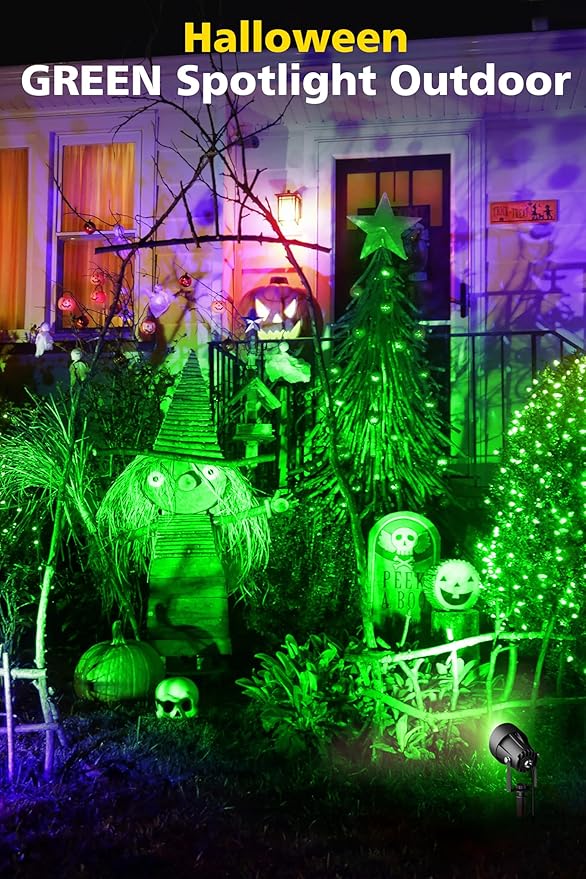 T-SUN Green Spotlight Outdoor, Waterproof LED Landscape Lighting with US Plug, Easy Install 270° Adjustable Outdoor Spot Lights for Garden Tree Yard Decor, 6 Pack