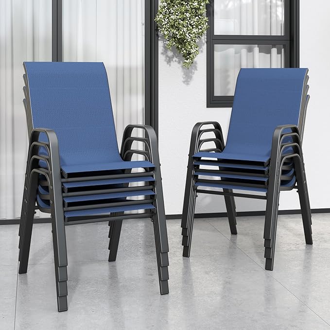 Patio Chairs Set of 8, Stackable Outdoor Dining Chairs for All Weather Textilene Fabric & Metal Frame, Outdoor Chairs Set for Backyard Deck Garden