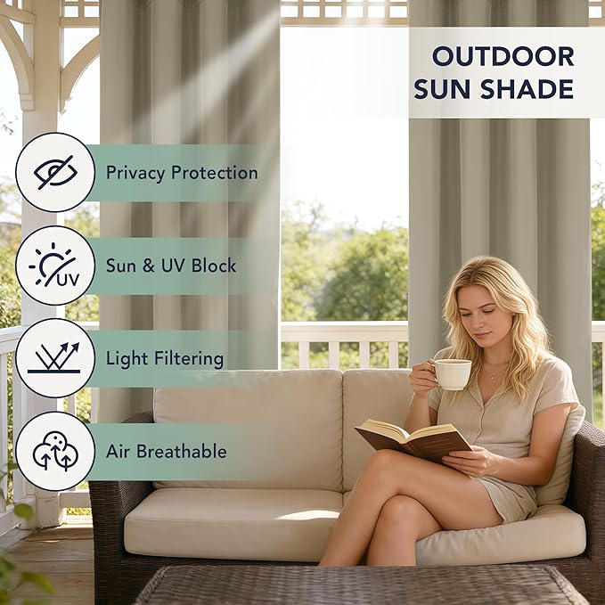 Outdoor Curtains for Patio Waterproof - 6 Panels Privacy Weatherproof Outside Curtains with Grommets for Pergola, Gazebo, Porch, Cabana, Balcony, 54 x 108 Inch, Taupe