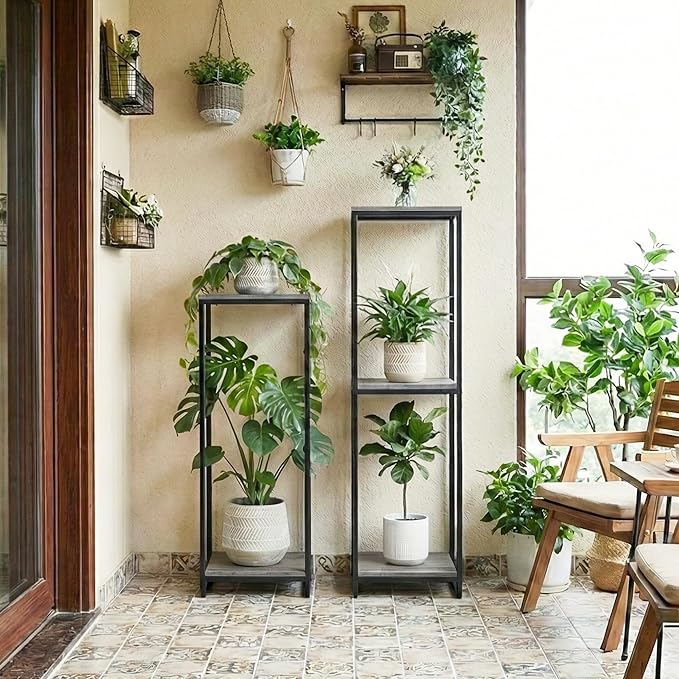 46" Tall Plant Stand Indoor, 3-Tier Modern Plant Shelf, Corner Flower Pot Holder Organizer for Living Room Balcony Patio Garden (Oak Grey)