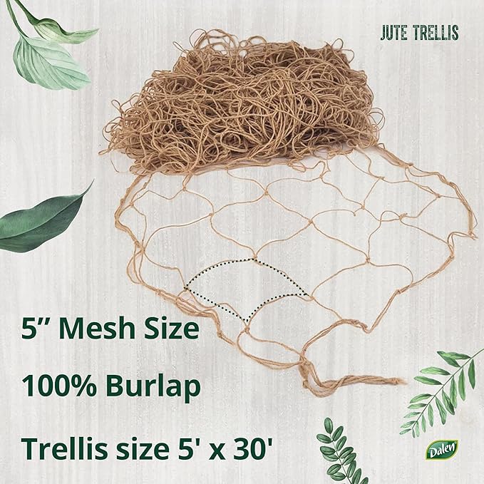 Dalen Jute Trellis for Vining Crops - Natural Strength, Easy Harvest Reach-Through Mesh - Ideal for Tomatoes and Peas – 150 sq ft.