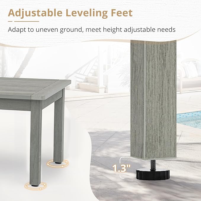 LUE BONA Outdoor Coffee Table, HDPS Patio Coffee Tables for Outside Rectangle, Adjustable Levelling Feet/Weather Resistant, Patio Table for Deck, Pool, Balcony, Indoor or Outdoor Use, Gray