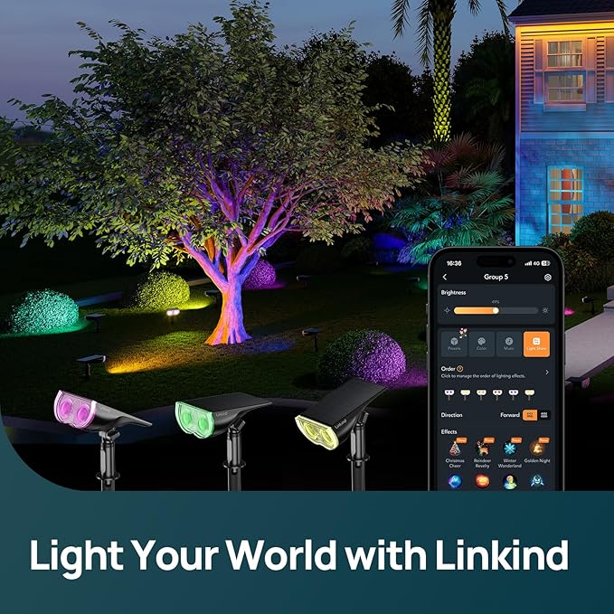 Linkind Smart Solar Spot Lights Outdoor SL5C, Solar Lights Outdoor Spotlight Cool/Warm White/Color Changing, APP/Voice Control IP67 Landscape Lighting for Yard, Garden, Pathway(8 Pack)