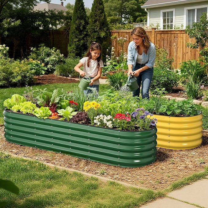 8x2x1.5 ft Galvanized Steel Raised Garden Bed, Raised Garden Bed Kit, Galvanized Planter Box Outdoor, 18" Tall Oval Large Metal Raised Bed for Gardening Vegetables Flower Herb (Moss Green)
