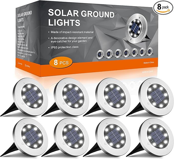 INCX 4.6 inch Solar Lights for Outside,8 Pack Solar Light Outdoor Waterproof, Garden Lights Landscape Lighting for Patio Pathway Lawn Driveway Walkway White