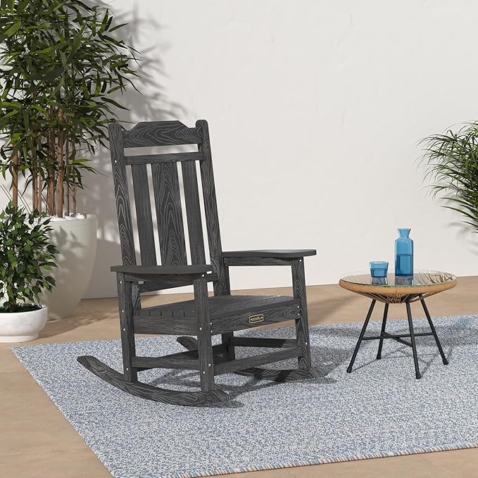 SERWALL Gray Outdoor Rocking Chair Set of 4, All Weather Patio Rocking Chair, HDPE Poly Rocking Chair for Adults, Heavy Duty Front Porch Rocker