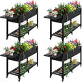 YEFU Raised Garden Bed with Legs: 57x18x30in Elevated Poly Planter with Wheels,Waterproof Mobile Raised Bed Garden, Elevated Planter Box Stand with Storage Shelf,For Deck,Patio,Porch,Yard (Black,4pcs)