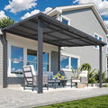 AECOJOY 12' x 10' Outdoor Hardtop Pergola Gazebo for Patio, Large 10x12 Galvanized Steel Heavy Duty Lean to Gazebo, Wall-Mounted Pergolas and Gazebos Clearance, Metal Patio Roof Awnings for Backyard