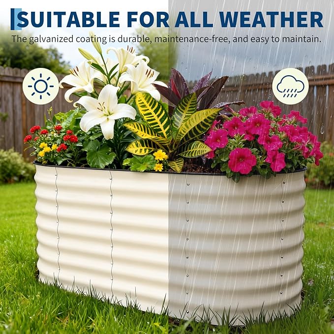 Garvee Galvanized Raised Garden Bed Outdoor, 4x2x2 ft Metal Planter Box for Flowers Vegetables, Rust-Resistant Raised Garden Beds for Gardening, Easy Assembly Outdoor Garden Box & Planters, Beige