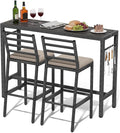 3Pcs Outdoor Patio Bar Set, 55" Rectangular High Top Table and Chairs Set with 2 Cushioned Bar Stools & Cover,Metal Pub Height Bistro Table Set for Balcony, Backyard, Porch, Deck,Garden, Pool
