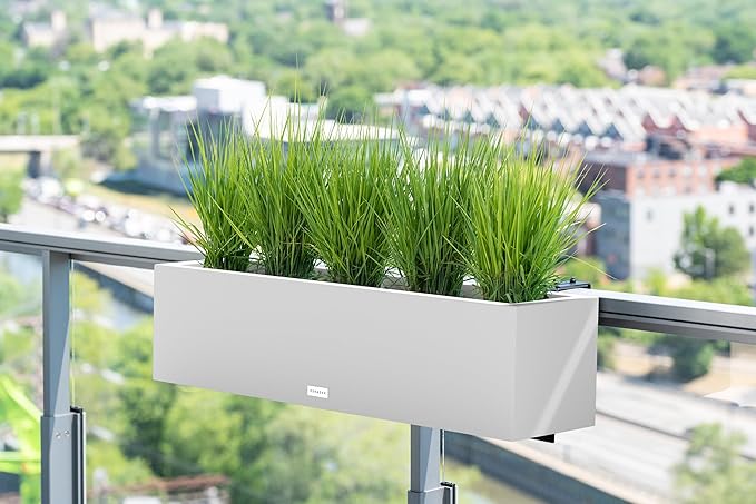 Veradek Block Series Railing Planter - Rectangular Flower Box for Outdoor Balcony/Fence | Durable All-Weather Use with Adjustable Brackets | Modern Décor for Flowers, Succulents, Hanging Plants