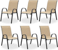 Patio Dining Chair Set of 6, Outdoor Stackable Dining Chairs High Back for All Weather, Patio Furniture for Backyard, Porch, Garden, Pool Deck (Brown)