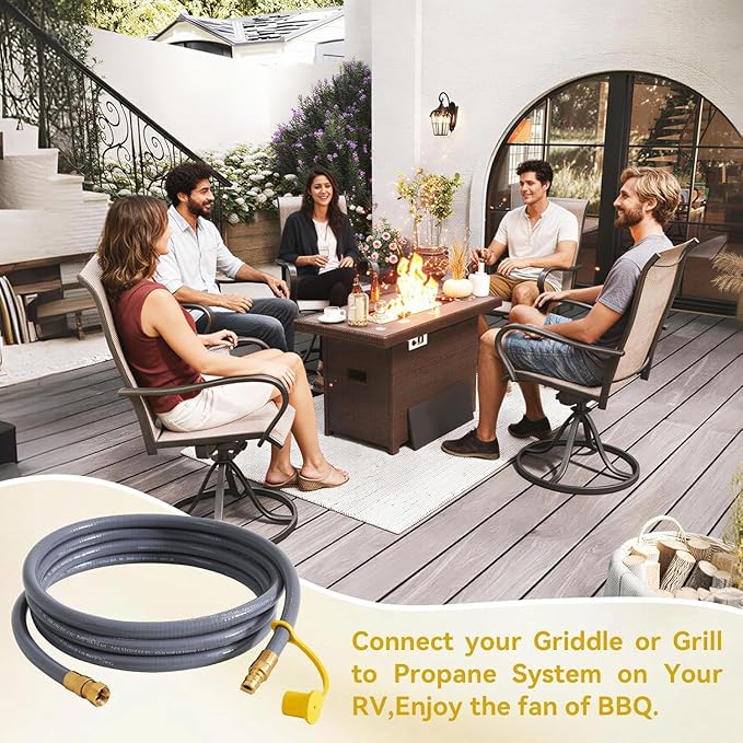 Aoxun 8 Piece Patio Furniture Set with 44” Fire Pit Table Wicker Rattan Outdoor Sectional Sofa Set with Coffee Table and Thickened Cushions & Hose, Khaki (Waterproof Cover Included)