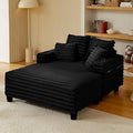 64" Chaise Lounge Chair Indoor, Oversized Sleeper Chair with Wood Frame, Upholstered Sofa Bed for Living Room, Movie Room, Bedroom with 4 Storage Pockets&2 Cup Holders(Plush Corduroy, Black)