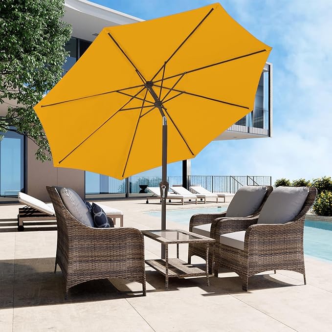 JEAREY 9FT Outdoor Patio Umbrella Market Umbrella with Push Button Tilt and Crank, Outdoor Table Umbrellas 8 Sturdy Ribs UV Protection Waterproof for Garden, Deck, Backyard, Pool (Bright Orange)