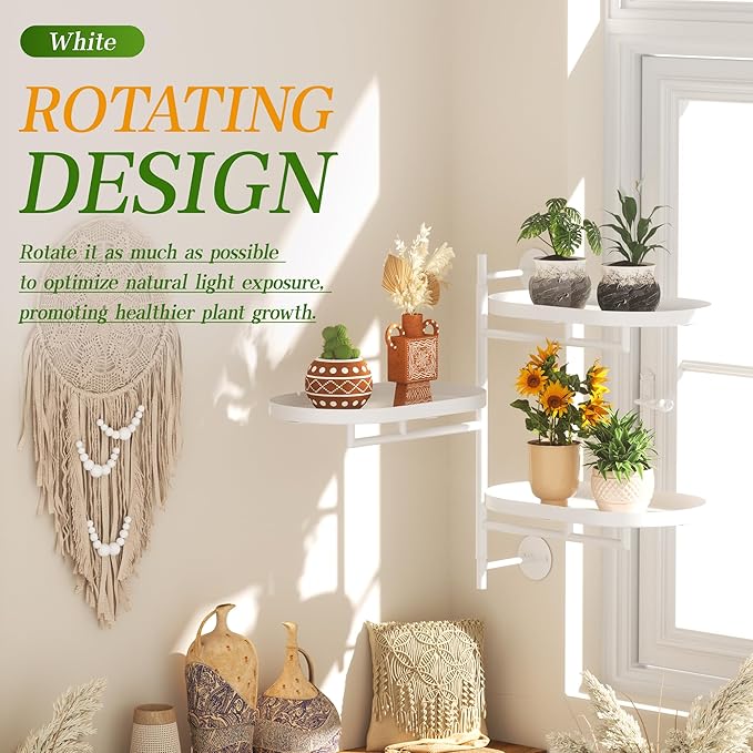 Window Rotating Plant Stand Shelf Indoor White Metal Floating Shelves 3-Tier Wall Mount Plant hanger Holders for Wall Planter Modern Home Decor window sill gifts