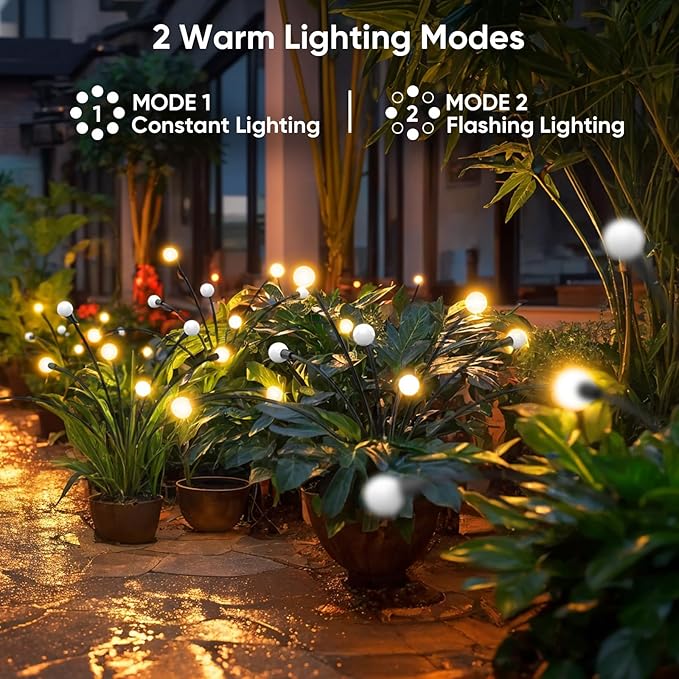 Outdoor Solar Garden Lights: 4 Pack 32 LED Firefly Solar Powered Lamps - Bright Outside Waterproof Pathway Lighting Modern Yard Patio Decorations - 2025 Gardening Gifts for Women Mom Friends