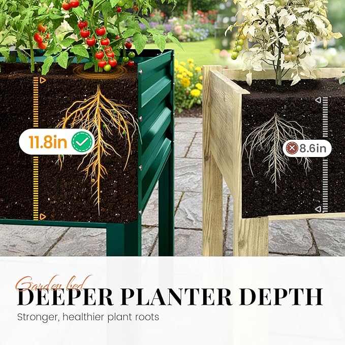 KING BIRD Large Raised Garden Bed with Legs Galvanized Elevated Planter Box 48×24×32 in for Backyard, Patio, Balcony, 400lb Capacity, Green