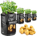 JJGoo Potato Grow Bags, 4 Pack 10 Gallon with Flap and Handles Planter Pots for Onion, Fruits, Tomato, Carrot - Black