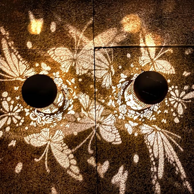2 Pack Butterfly Birthday Gifts for Women Mom Grandma Solar Lanterns Outdoor Waterproof Garden Decor Hanging LED Decorative Light for Patio Yard Lawn Gardening Gifts