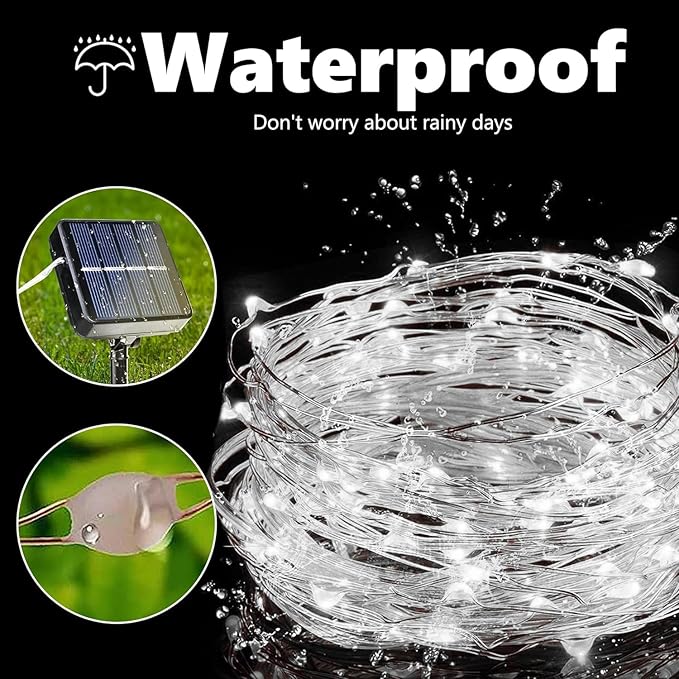 Joomer Solar Fairy Lights, 4-Pack Total 104FT 320LED Solar String Lights Outdoor Waterproof 8 Lighting Modes for Patio Fence Party Garden Yard Home Holiday Tree Outdoor Decoration (White)