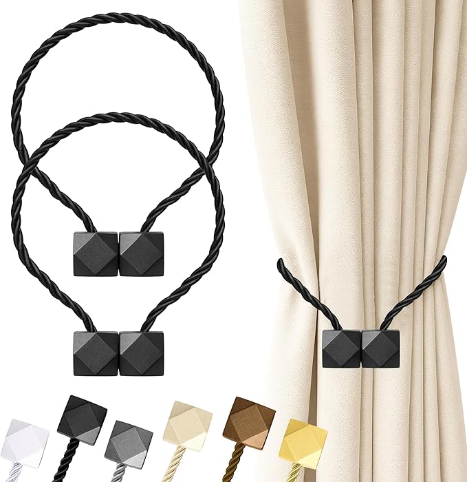 Hion Magnetic Curtain Tiebacks Black 2pcs, Curtain Tiebacks Buckles Holdbacks Holders Hooks Clip for Home Bedroom Office Decorative Curtain