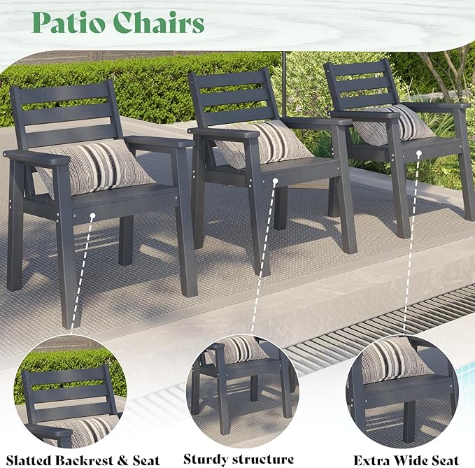 AMERLIFE 7-Piece HDPE Outdoor Dining Set with Umbrella Hole, 71" L Patio Table and Chairs Set for 6, Modern Garden Dining Set for Backyard, Poolside, Seaside, Porch, Gray