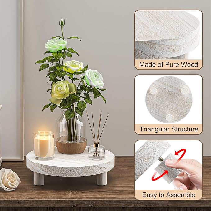 Wood Plant Stand Indoor Outdoor, 12/10/8/6" Round Wood Riser for Decor Wooden Stool Display Stand Flower Pot Holder Small Planter Tray Modern Potter Decorative for Desktop Counter Room