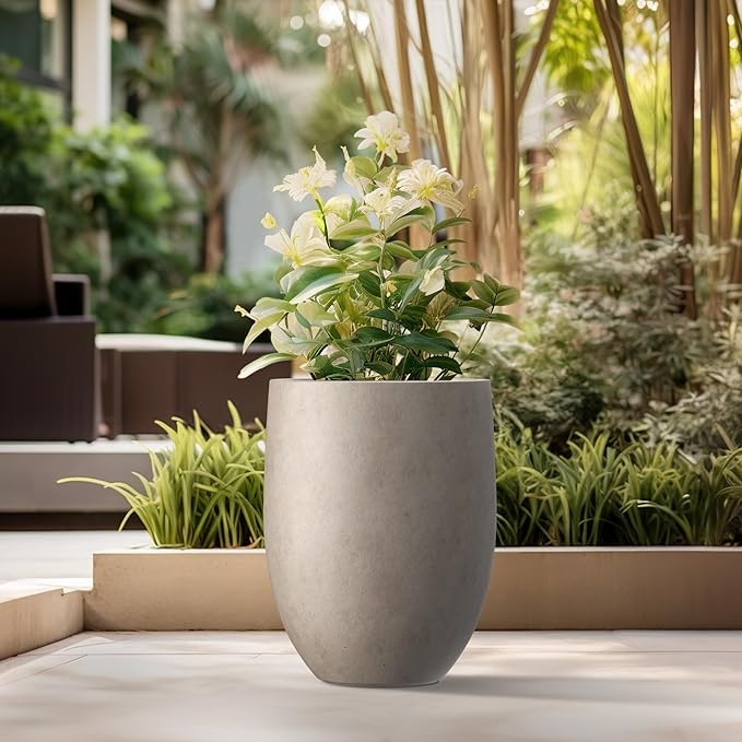 Kante 21.7 Inch Tall Concrete Planter, Large Indoor Outdoor Plant Pot with Drainage, Smooth Weathered Concrete Finish with Painted Interior, Ideal for Porch, Home, Garden, Patio