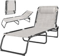 Outsunny Folding Chaise Lounge Chair, Patio Sun Tanning Chair, Outdoor Chaise Lounger with 4-Position Reclining Back, Breathable Mesh Seat for Beach, Poolside, Yard, Cream White