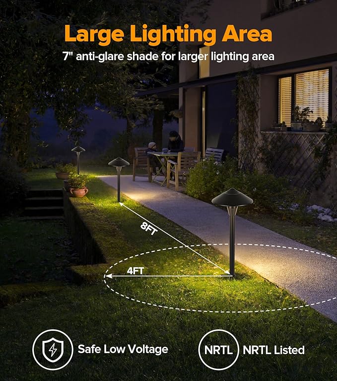 LUTEC 12V Low Voltage Pathway Lights, Die-cast Aluminum Pathway Lights with Connectors，IP65 Waterproof Outdoor Landscape Lighting, 3W 240LM Warm White 3000K for Path, Yard, Garden, 4 Pack