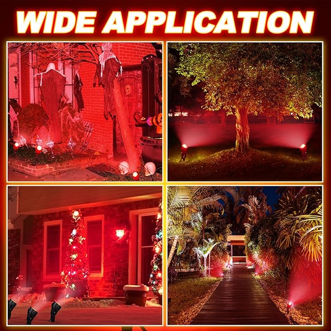 4 Pcs Christmas Red Spotlight Outdoor Plug in Landscape Lighting 12w Ip66 Waterproof LED Lights with Spiked Stand 270° Adjustable Outdoor Spot Lights for Yard Lawn Garden Tree Flags Holiday