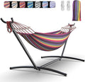 Double Hammock with Heavy-Duty Steel Stand,Portable,Easy Assembly,600lbs Weight Capacity,Perfect for Indoor,Yard,Camping,or Outdoor-Rainbow