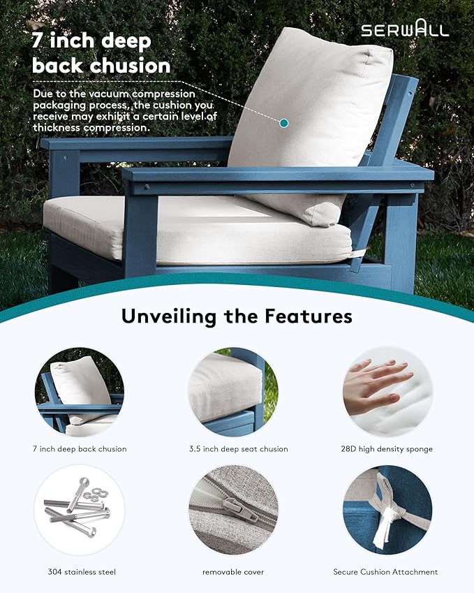 SERWALL Outdoor Sectional Sofa Set, 5-piece Outdoor Modula Couch Set with Ottoman, All Weather Patio Furniture Set with Chaise for Deck, Lawn, Blue Frame with Khaki Cushion
