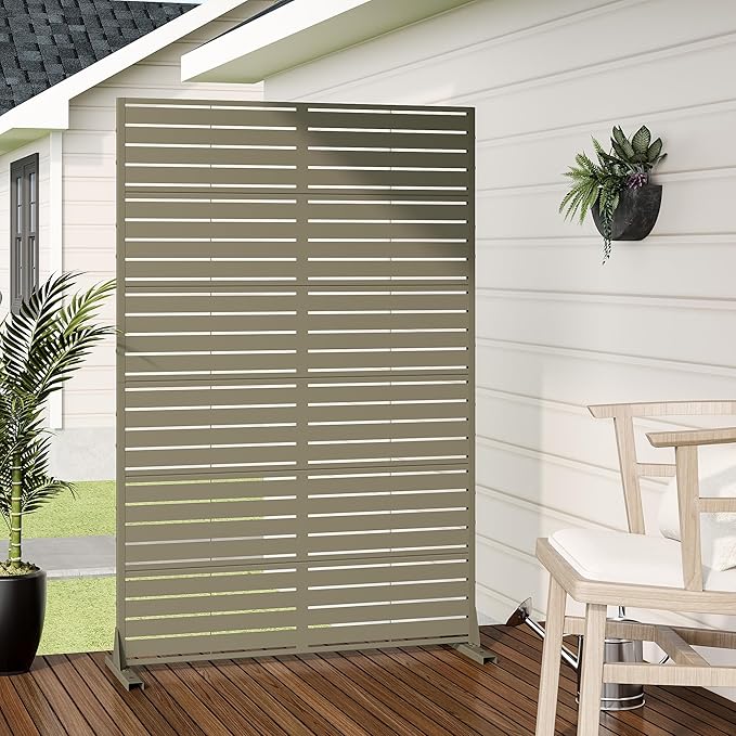 Casaphoria Metal Privacy Screen Outdoor, 72" H x 47" W Freestanding Decorative Privacy Screen for Patio Deck Balcony Garden with Stable Base, Green-Louvered