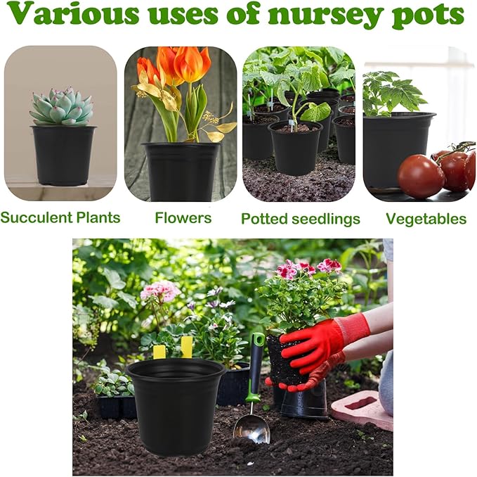 100 Packs Plastic Nursery Pots, 4 5 6 Inches Pots for Plants with Drainage Holes, Garden Pots Flower Plants containers for Seedlings, Succulents, Transplanting (100, 4 5 6 Inch)