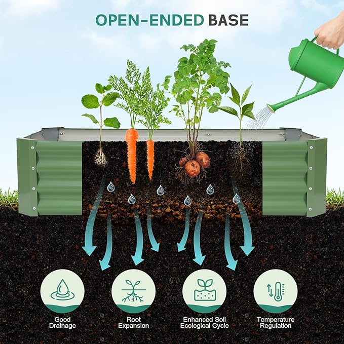 Galvanized Raised Garden Bed - 4x2x1ft (2Packs) Metal Garden Planter Box Outdoor | Steel Raised Bed Kit with Bracing Rods, Gloves for Gardening Vegetables Fruits and Flowers (Oliver Green)