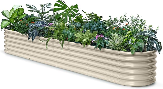 Galvanized Raised Garden Bed 8x4x1.5 ft, 18" Tall Metal Planter for Outdoor Plants Vegetable Herb Leafy Green, Modular Raised Flower Bed with Rust Resistant Coating - Sand Beige