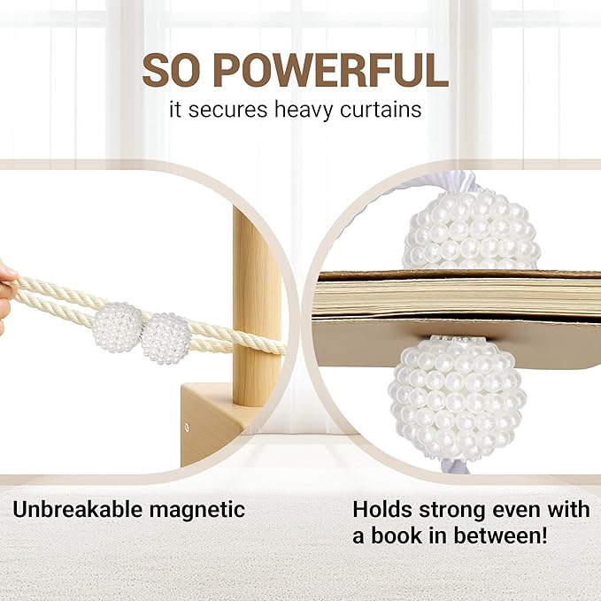 Hion Magnetic Curtain Tiebacks Beige 2pcs, Curtain Tiebacks Buckles Holdbacks Holders Hooks Clip for Home Bedroom Office Decorative Curtain