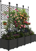 4 PCS Raised Garden Bed with Trellis, 65" LX16 WX63 H Plastic Planter Box for Climbing Plants, Outdoor Vertical Garden with Privacy Screen for Patio, Balcony, Backyard – Sturdy & Lightweight