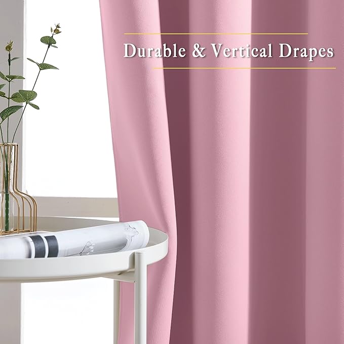NICETOWN Kitchen Short Blackout Curtain and Drape - Thermal Insulated Solid Grommet Blackout Panel for Patio Bedroom Living Room (Single Panel, 52 inches by 45 inches, Rouge Pink)