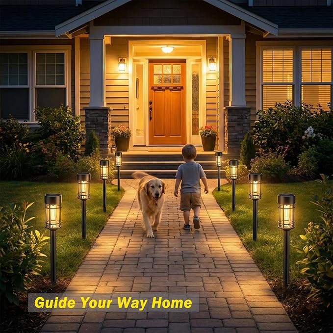 Solar Lights Outdoor Waterproof, 8 Pack 21" Solar Pathway Lights with Metal & Glass, Auto On/Off Garden Lights for Yard, Landscape, Driveway Walkway