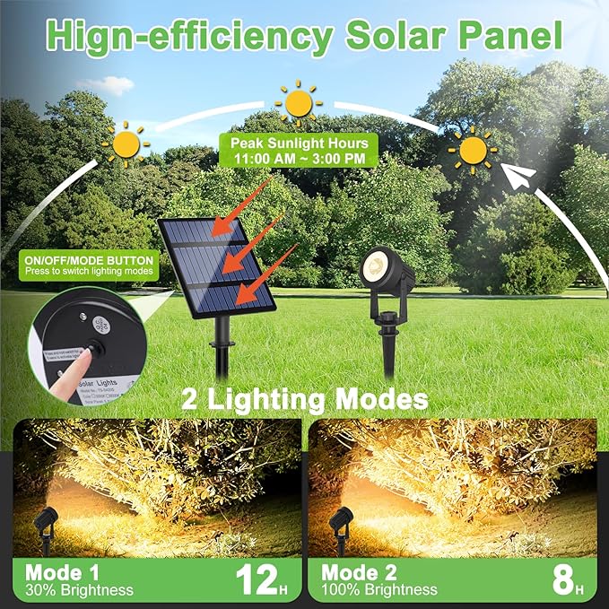 Solar Spotlights Outdoor Waterproof, Warm White Landscape Spotlights, Decorative Solar Spot Lighting for Garden, Yard, Pathway, Lawn, Poolside, Party, 4-in-1 Mounted (Warm White, 1 Pack)