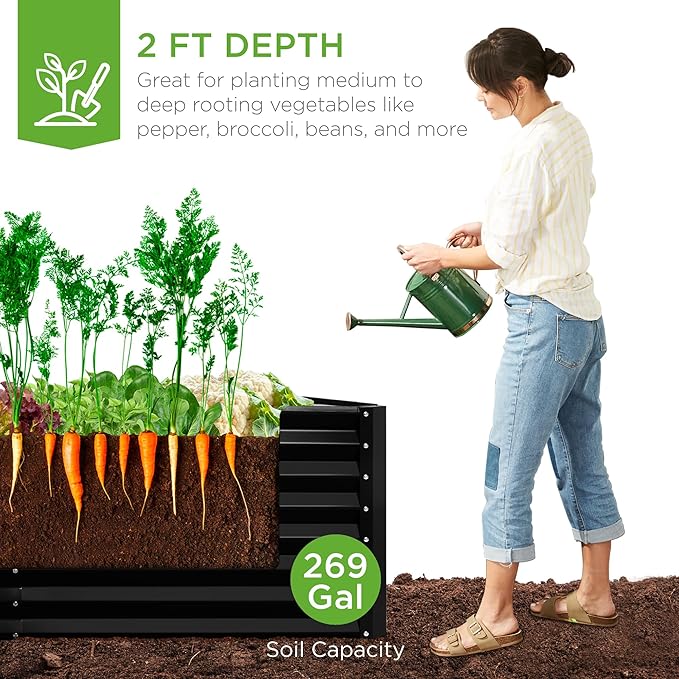 Best Choice Products 6x3x2ft Outdoor Metal Raised Garden Bed, Deep Root Box Planter for Vegetables, Flowers, Herbs, 269 Gallon Capacity, 100% Non Toxic Materials - Black