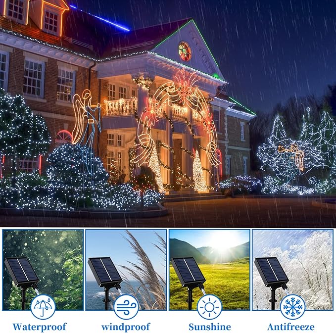ANJAYLIA Solar Outdoor Rope Lights, 66FT 200 LED Solar Powered Rope Lights Outdoor, 8 Modes Timer Remote String Light Rope Solar Lights Outdoor Waterproof for Garden Decor, White