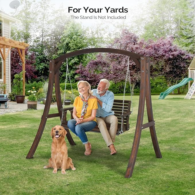 VINGLI Upgraded Patio Wooden Porch Swing for Courtyard & Garden, Heavy Duty 880 LBS Swing Chair Bench with Hanging Chains for Outdoors (Rustic, 4 FT)