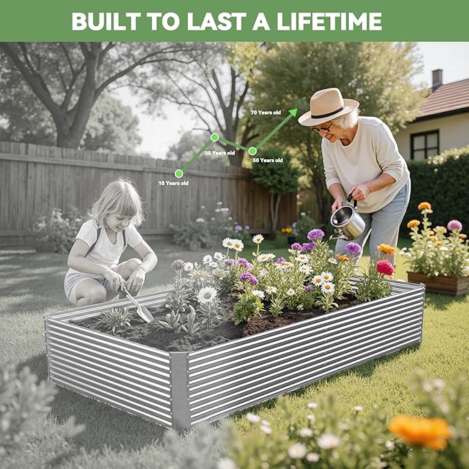 3 Pack Tall 4x2FT Raised Beds for Gardening, Corrugated Galvanized Steel Raised Garden Bed, Outdoor Metal Above Ground Garden Bed for Vegetables and Flowers(Rectangular)