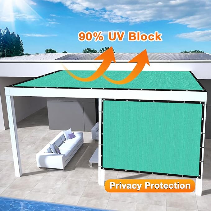 Artpuch Outdoor Pergola Shade Cover 6' X 10' Sun Shade Cloth with Grommets, 90% UV Protection Canopy Patio Privacy Screen (Customized Available) GN107, Turquoise