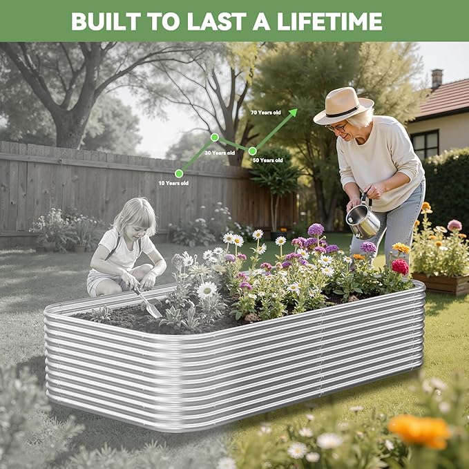 2 Pack Tall 8x3FT Corrugated Galvanized Steel Raised Garden Bed Outdoor, Metal Above Ground Garden Bed for Vegetables and Flowers, Raised Beds for Gardening